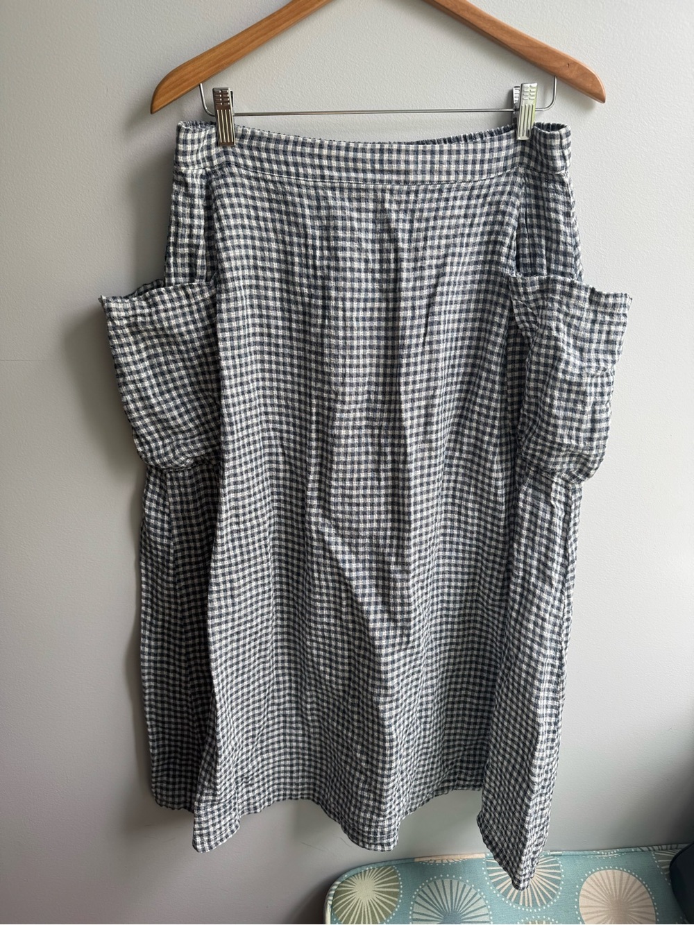 Lintico Linen Navy and White Gingham Women’s Skirt Over sized Pockets